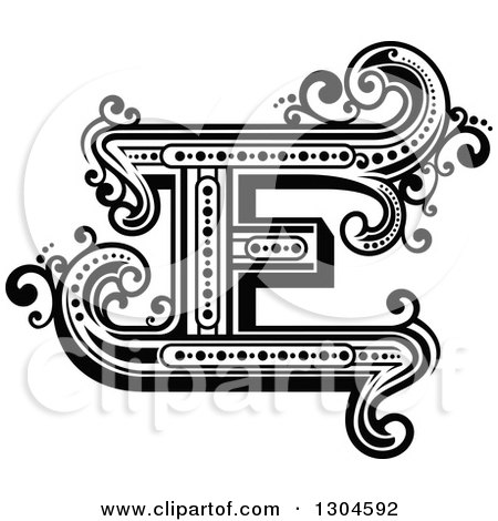 Clipart of a Retro Black and White Capital Letter E with Flourishes - Royalty Free Vector Illustration by Vector Tradition SM