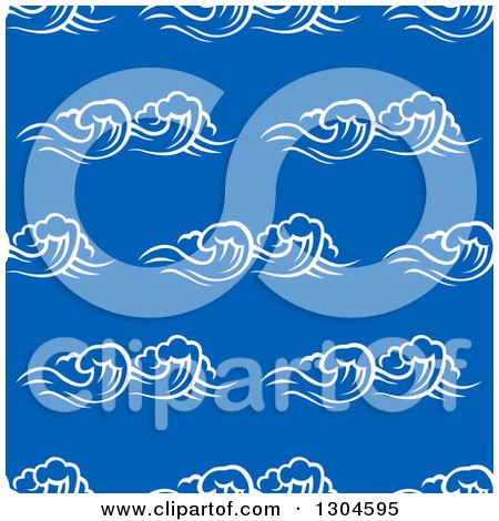 Clipart of a Seamless Background Pattern of White Waves over Blue 2 - Royalty Free Vector Illustration by Vector Tradition SM