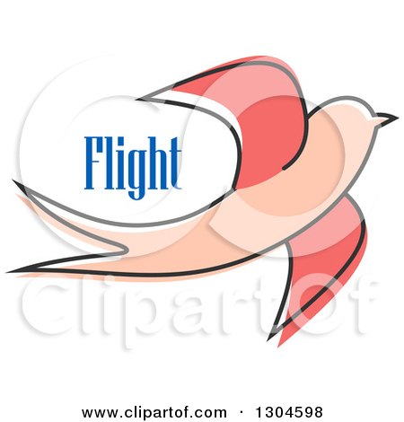 Clipart of a Sketched Pink Bird and Flight Text - Royalty Free Vector Illustration by Vector Tradition SM