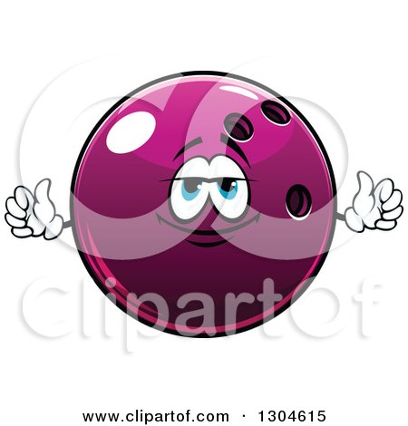 Clipart of a Cartoon Shiny Purple Bowling Ball Character Giving Two Thumbs up - Royalty Free Vector Illustration by Vector Tradition SM