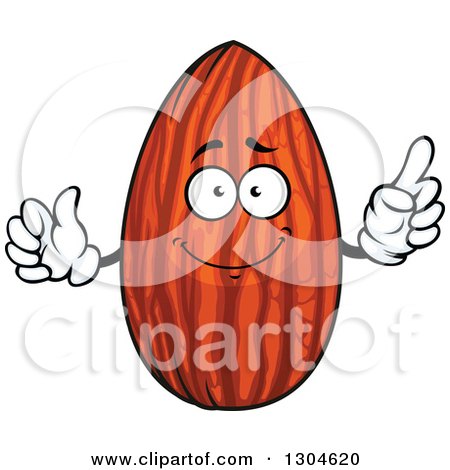 Clipart of a Cartoon Shiny Almond Character Holding up a Finger - Royalty Free Vector Illustration by Vector Tradition SM