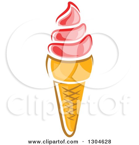 Clipart of a Pink Strawberry Waffle Ice Cream Cone - Royalty Free Vector Illustration by Vector Tradition SM