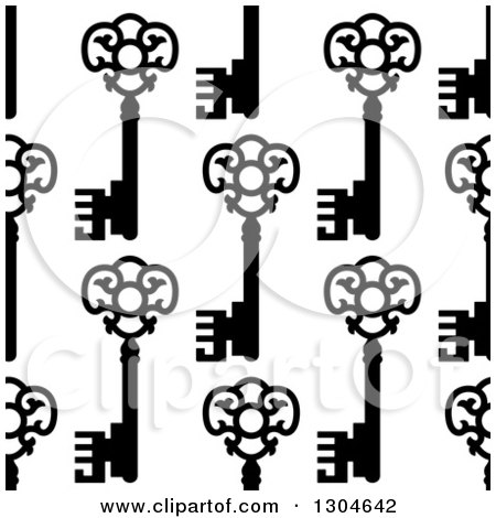 Clipart of a Seamless Background Pattern of Ornate Black Vintage Skeleton Keys on White 3 - Royalty Free Vector Illustration by Vector Tradition SM