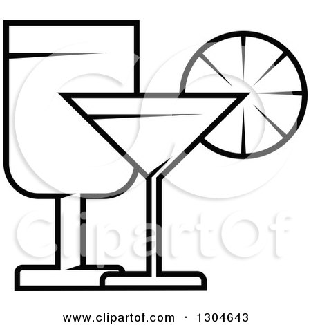 Clipart of a Black and White Wine and Martini Glasses - Royalty Free Vector Illustration by Vector Tradition SM
