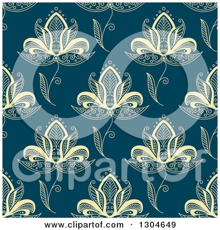 Clipart of a Background Pattern of Seamless Yellow Henna Flowers on Blue - Royalty Free Vector Illustration by Vector Tradition SM