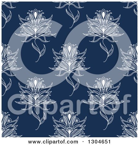 Clipart of a Background Pattern of Seamless White Henna Flowers on Dark Blue - Royalty Free Vector Illustration by Vector Tradition SM