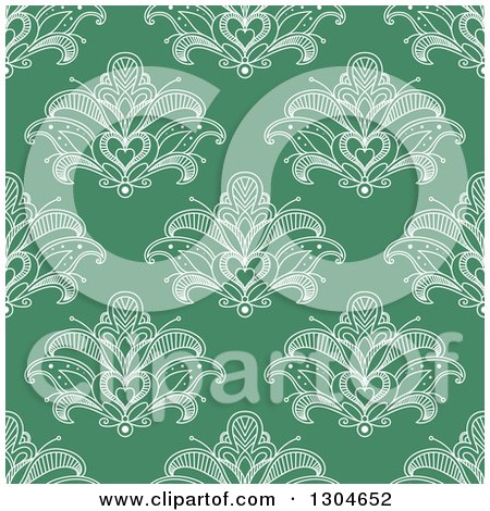 Clipart of a Seamless Pattern Background of White Lotus Henna Flowers on Green - Royalty Free Vector Illustration by Vector Tradition SM