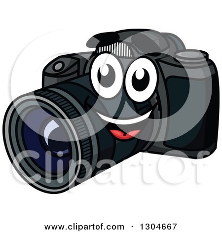 Clipart of a Happy Dslr Camera Smiling - Royalty Free Vector Illustration by Vector Tradition SM