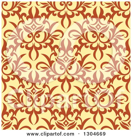 Clipart of a Seamless Background Pattern of Orange Floral over Yellow - Royalty Free Vector Illustration by Vector Tradition SM