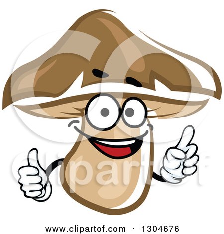 Clipart of a Cartoon Brown Mushroom Character Holding up a Finger and Thumb - Royalty Free Vector Illustration by Vector Tradition SM