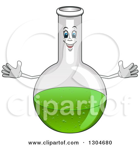 Clipart of a Welcoming Cartoon Laboratory Flask Character with Green Liquid - Royalty Free Vector Illustration by Vector Tradition SM