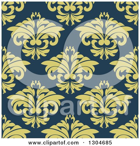 Clipart of a Seamless Background Pattern of Green Floral over Blue - Royalty Free Vector Illustration by Vector Tradition SM