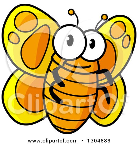 Clipart of a Cartoon Happy Orange and Yellow Butterfly - Royalty Free Vector Illustration by Vector Tradition SM