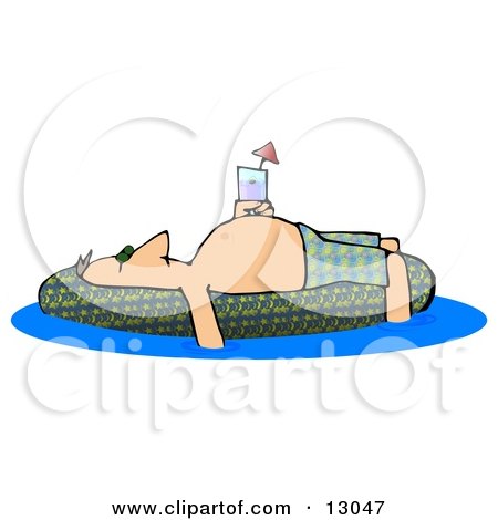 Drunk Man Passed Out or Sun Bathing on a Pool Float Clipart Illustration by djart