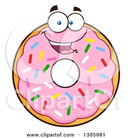 Clipart of a Cartoon Happy Round Pink Sprinkled Donut Character - Royalty Free Vector Illustration by Hit Toon