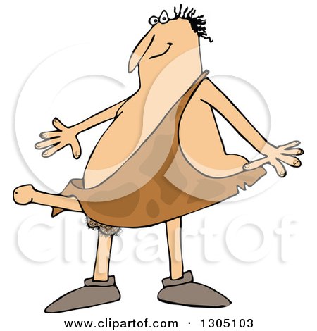 Clipart of a Cartoon Happy Aroused Caveman with a Boner Sticking out of His Clothing - Royalty Free Vector Illustration by djart