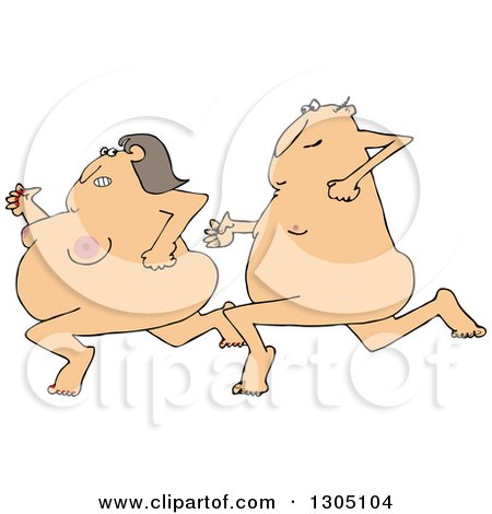 Clipart of a Cartoon Streaking Nude White Man Chasing a Woman - Royalty Free Vector Illustration by djart