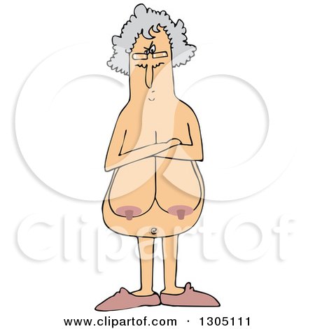 Clipart of a Cartoon Naked Senior White Woman with Sagging Boobs and Folded  Arms, Peering over Her Glasses - Royalty Free Vector Illustration by djart  #1305111