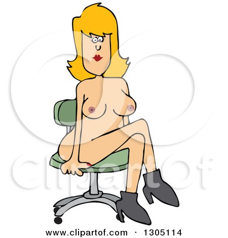 Clipart of a Cartoon Naked Blond White Woman Sitting in a Chair - Royalty Free Vector Illustration by djart