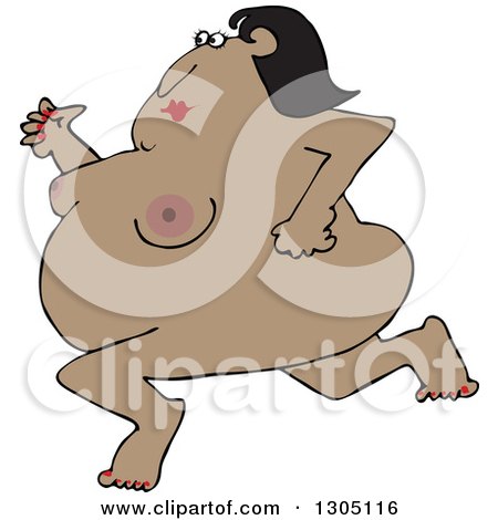 Clipart of a Cartoon Nude Streaking Black Woman Running - Royalty Free Vector Illustration by djart