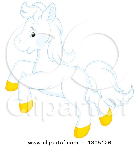 Clipart of a Happy White Horse Pony Rearing - Royalty Free Vector Illustration by Alex Bannykh