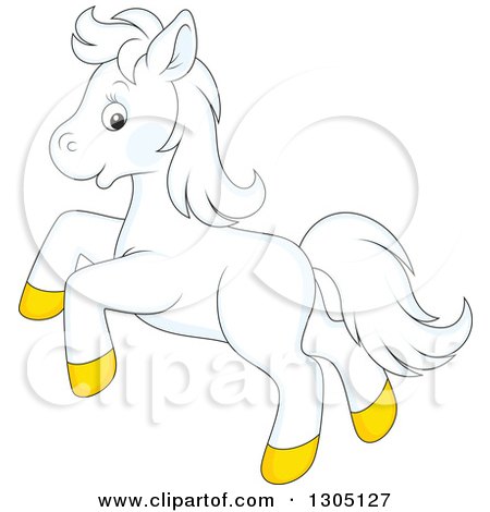 Clipart of a Cartoon Happy White Horse Pony Rearing - Royalty Free Vector Illustration by Alex Bannykh