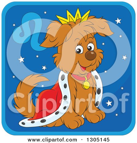 Clipart of a Cartoon King Leo Astrology Zodiac Puppy Dog Icon - Royalty Free Vector Illustration by Alex Bannykh