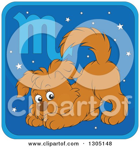 Clipart of a Cartoon Scorpio Astrology Zodiac Puppy Dog Icon - Royalty Free Vector Illustration by Alex Bannykh