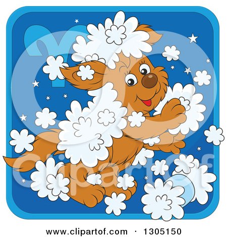 Clipart of a Cartoon Playful Fluffy Aries Astrology Zodiac Puppy Dog Icon - Royalty Free Vector Illustration by Alex Bannykh