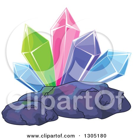 Clipart of a Rock with Colorful Crystals - Royalty Free Vector Illustration by Pushkin
