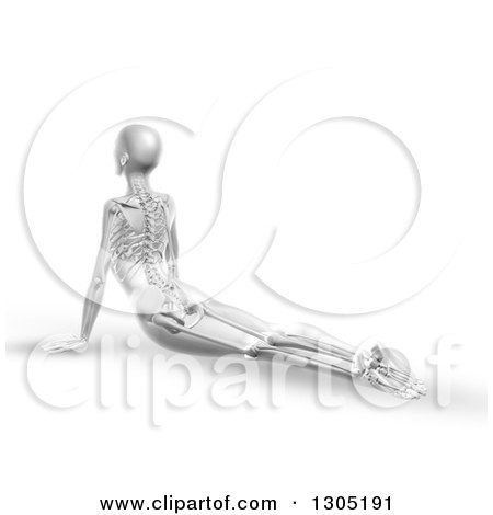 Clipart of a 3d Anatomical Woman Stretching on the Floor in a Yoga Pose, with Visible Skeleton - Royalty Free Illustration by KJ Pargeter