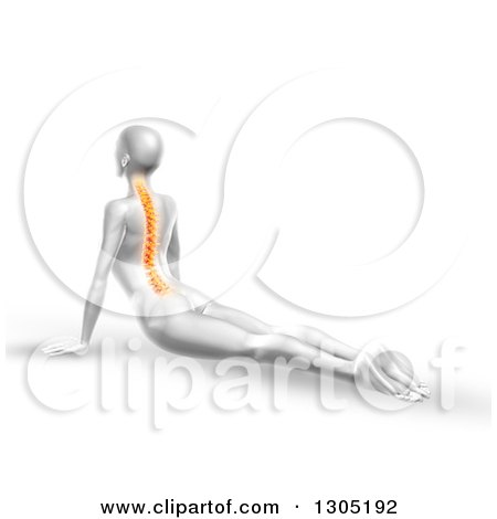 Clipart of a 3d Anatomical Woman Stretching on the Floor in a Yoga Pose, with Visible C - Royalty Free Illustration by KJ Pargeter