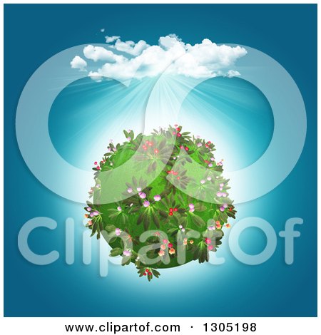 Clipart of a 3d Glassy Globe with Spring Flowers, Sunshine, Clouds and Blue - Royalty Free Illustration by KJ Pargeter