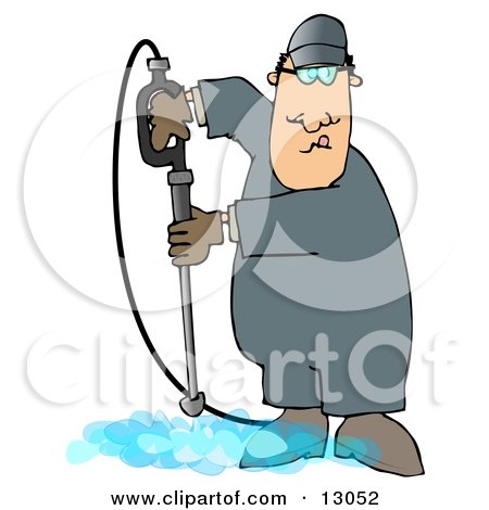 Man Cleaning a Floor With a Pressure Washer Clipart Illustration by djart