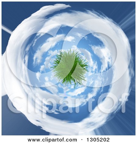 Clipart of a 3d Grass Planet in a Vortex of Clouds - Royalty Free Illustration by KJ Pargeter
