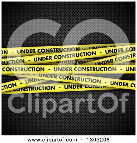 Clipart of Yellow Under Construction Tape over Black Perforated Metal - Royalty Free Vector Illustration by KJ Pargeter