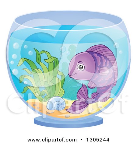 Clipart of a Happy Purple Pet Fish in a Bowl - Royalty Free Vector Illustration by visekart