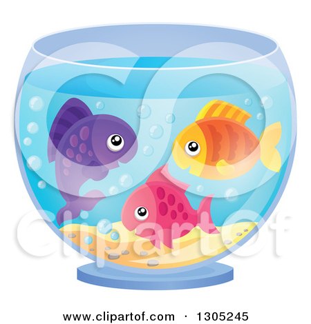 Clipart of Happy Colorful Pet Fish in a Bowl - Royalty Free Vector Illustration by visekart