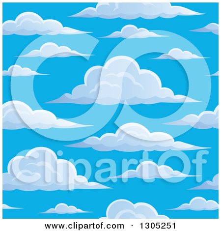 Clipart of a Seamless White Cloud and Blue Sky Background Pattern 2 - Royalty Free Vector Illustration by visekart