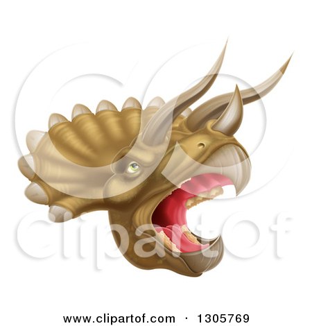 Clipart of a 3d Roaring Angry Triceratops Dino Head - Royalty Free Vector Illustration by AtStockIllustration