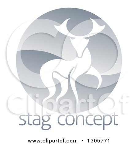 Clipart of a Walking Stag Deer Buck in a Shiny Silver Circle over Sample Text - Royalty Free Vector Illustration by AtStockIllustration