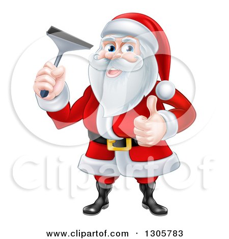 Clipart of a Christmas Santa Claus Giving a Thumb up and Holding a Window Cleaning Squeegee - Royalty Free Vector Illustration by AtStockIllustration