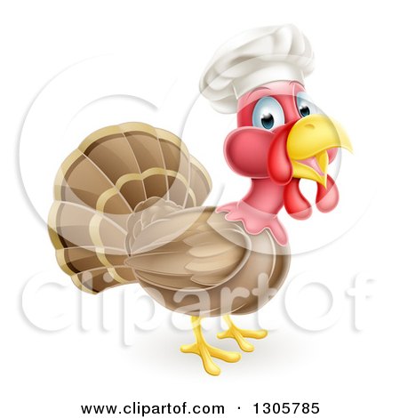 Clipart of a Turkey Bird Chef Facing Right - Royalty Free Vector Illustration by AtStockIllustration
