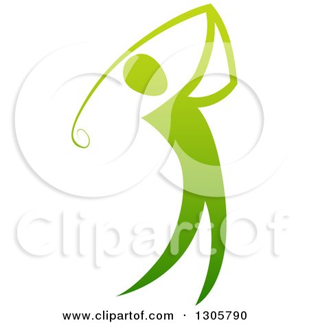 Clipart of a Gradient Green Golfer Man Swinging a Club - Royalty Free Vector Illustration by AtStockIllustration