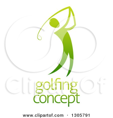Clipart of a Gradient Green Golfer Man Swinging a Club over Sample Text - Royalty Free Vector Illustration by AtStockIllustration