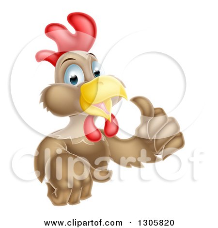 Clipart of a Happy Brown Chicken or Rooster Holding up a Thumb - Royalty Free Vector Illustration by AtStockIllustration