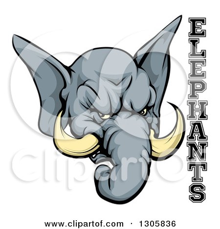 Clipart of a Vicious Gray Elephant Mascot Head and Text - Royalty Free Vector Illustration by AtStockIllustration
