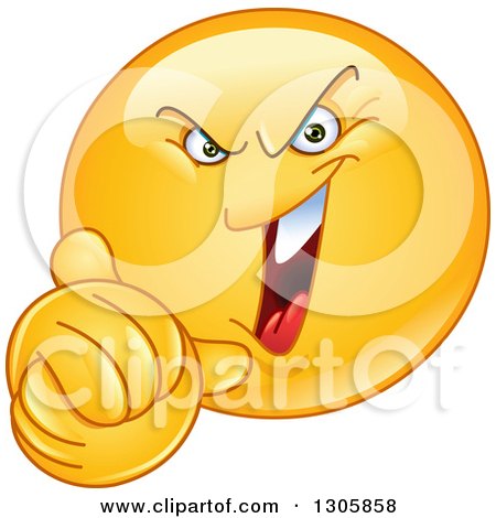 Clipart of a Yellow Evil Smiley Face Emoticon Wringing His Hands and Laughing - Royalty Free Vector Illustration by yayayoyo
