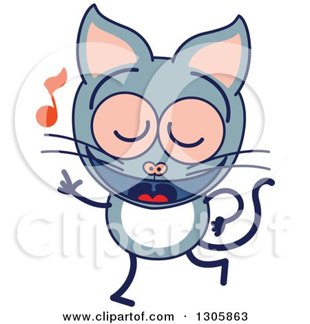 Clipart of a Cartoon Gray Cat Character Dancing 2 - Royalty Free Vector Illustration by Zooco