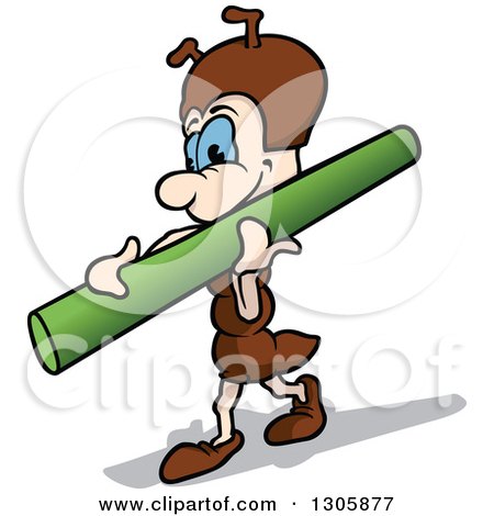 Clipart of a Cartoon Happy Ant Carrying a Pole - Royalty Free Vector Illustration by dero